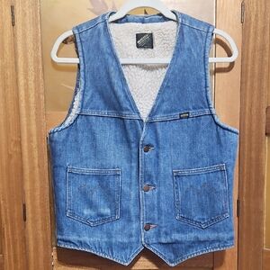 Vintage Blue Denim Vest with Sherpa Lining